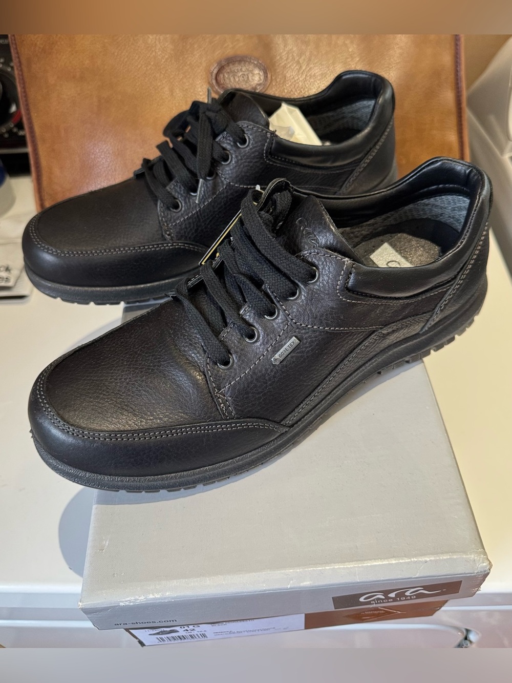 Ara Black Leather Lace-Up Oxford with Textured Upper